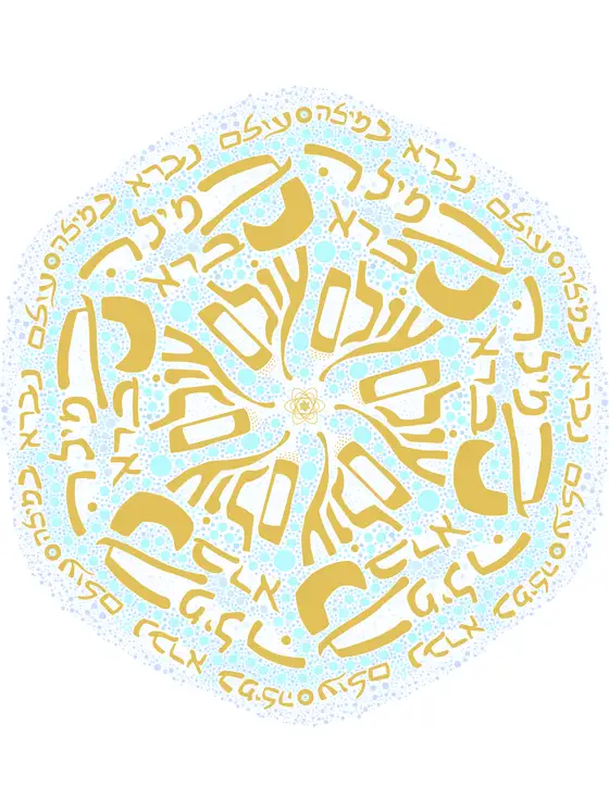 הדפס ממוסגר של המנטרה עולם נברא במילה